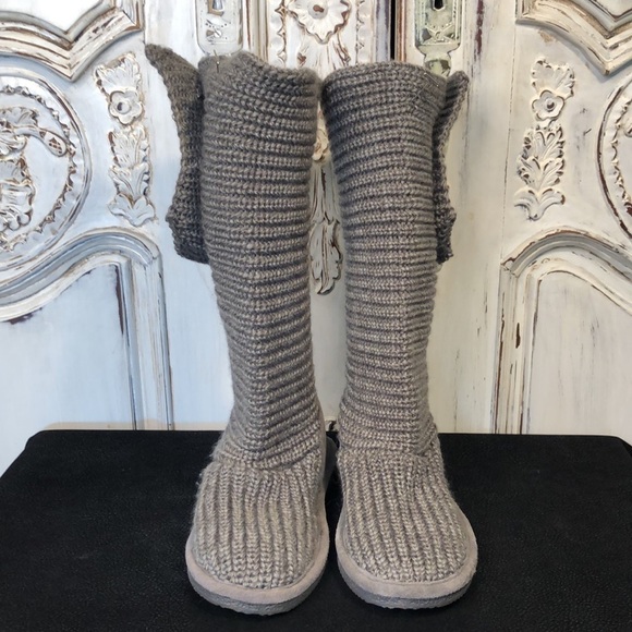 Bearpaw Gray Knitted and Suede Knee-high Winter Boots Size 6 - Picture 2 of 8